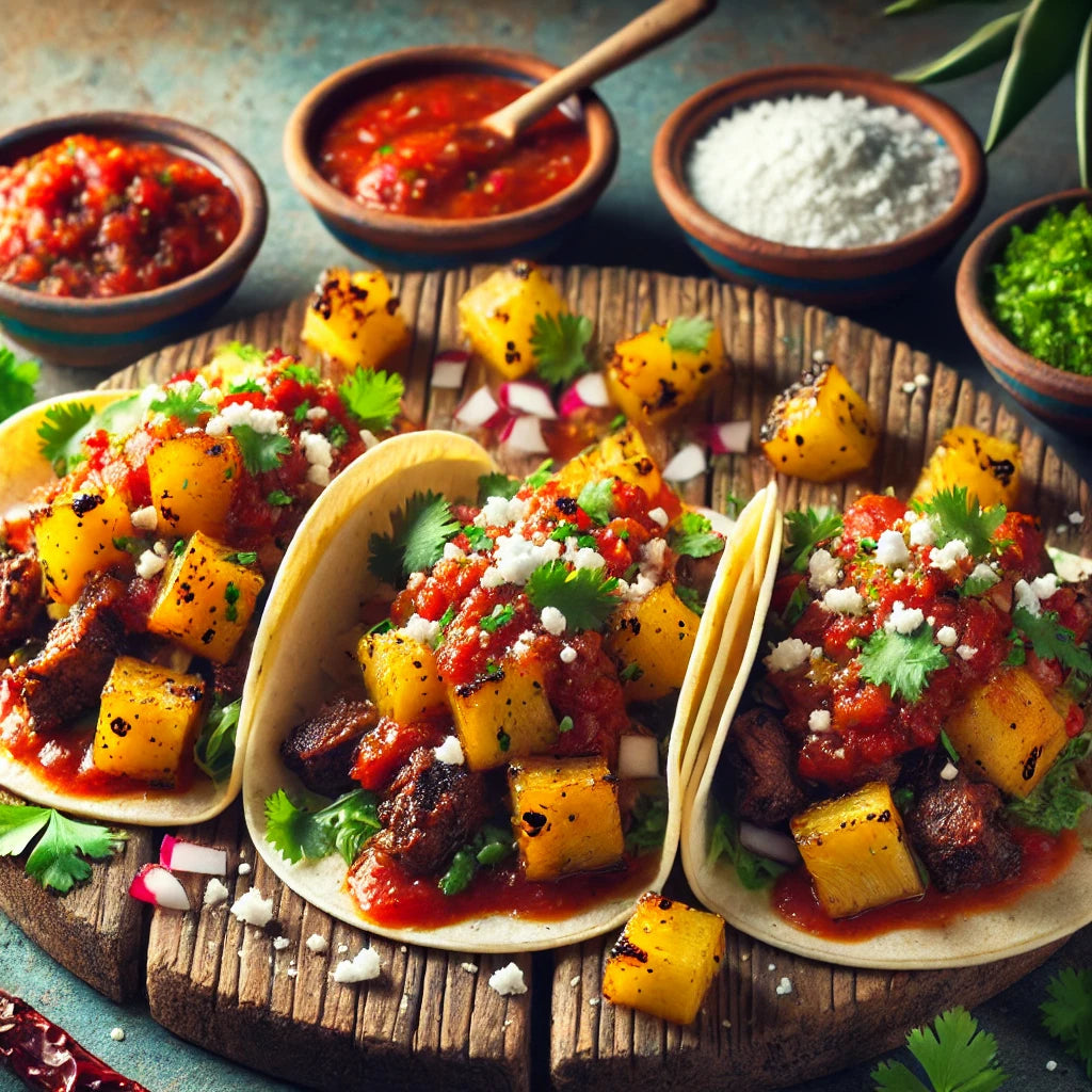 Ancho Chile-Spiced Beef Street Tacos with Mad Dog 357 Pure Gold Hot Sauce