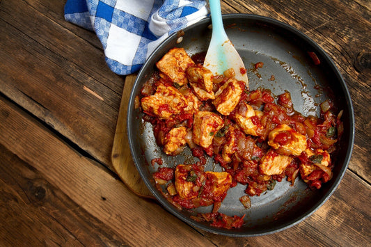 Braised Turkey Fillet with Onion, Garlic, Basil and Tomato Sauce