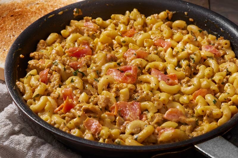 Cheesy Ground Chicken and Noodle Skillet