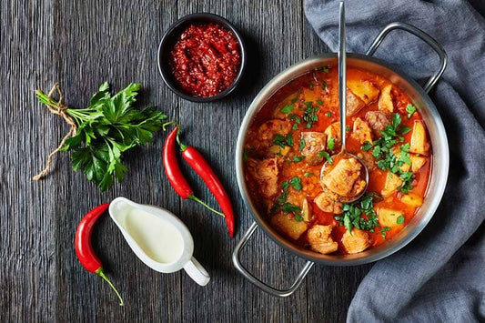 Mad Dog 357 Gold Edition Chicken Arrabbiata Stew with Lentils and Potato