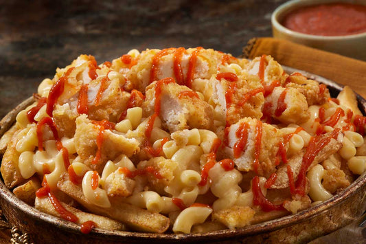 Mad Dog 357 Gold Edition Mac and Cheese Fries with Fried Chicken Tenders