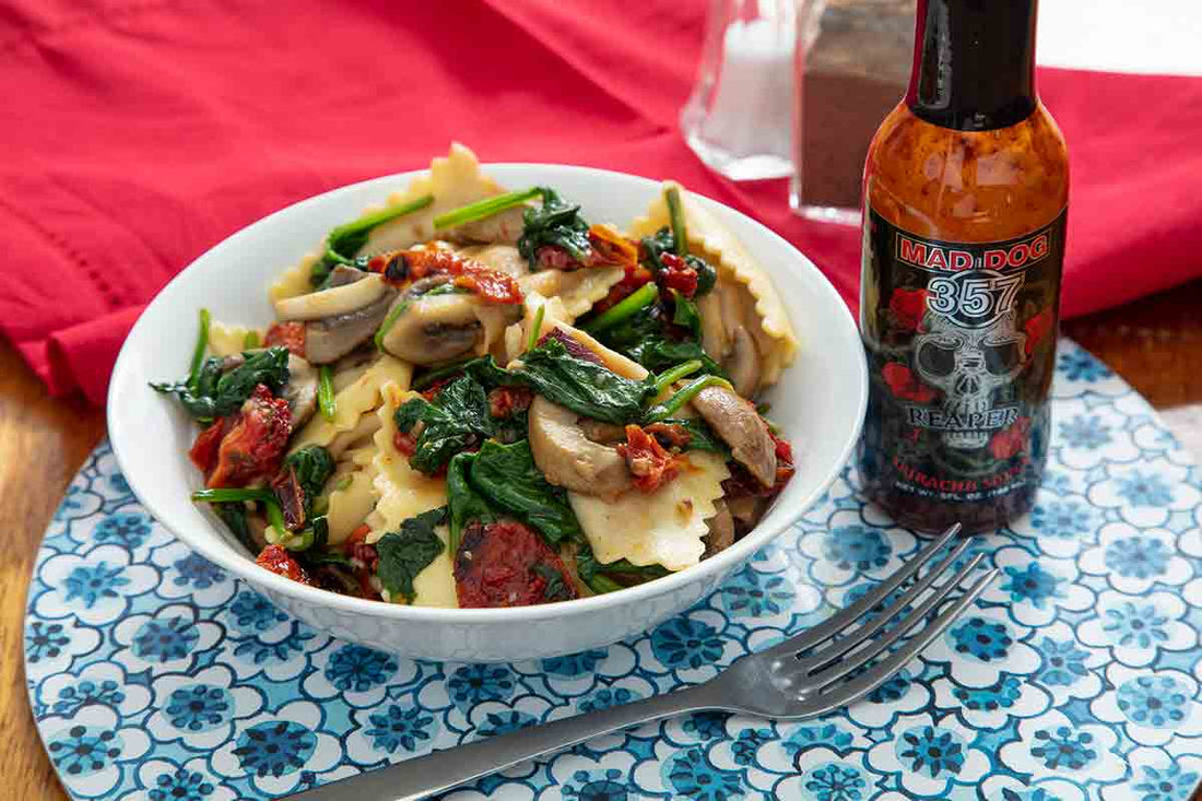 Mad Dog 357 Reaper Spinach and Mushroom Ravioli